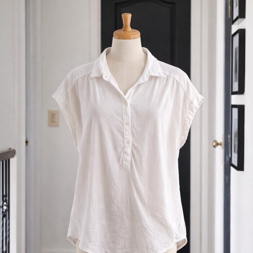 Lucky Brand Ladies Small Blouse White 100% Linen Flowy